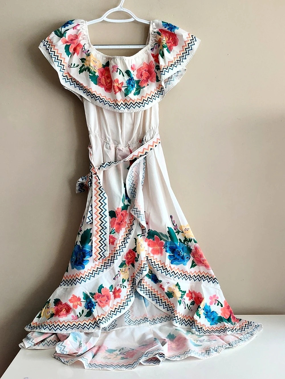 Blanca Boho Maxi Dress Belt Floral Fiesta Cinco de Mayo Encanto Costume Size M
